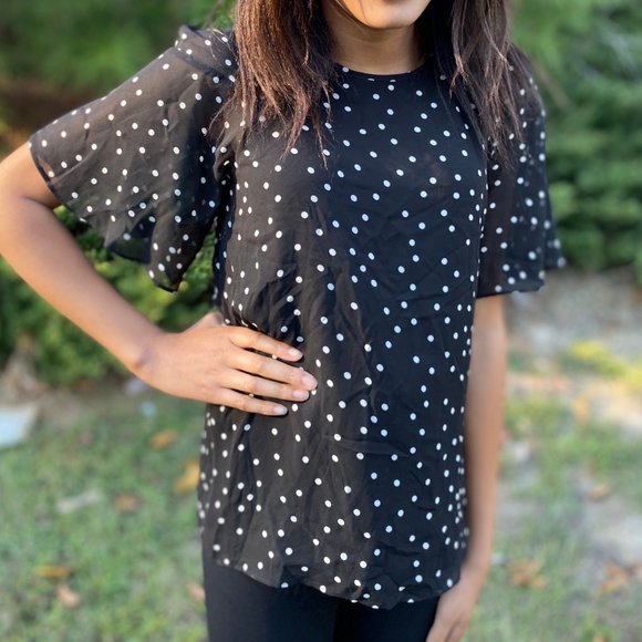 NWT Vince Camuto Black Polka Dot Shirt/Top - Picture 2 of 4